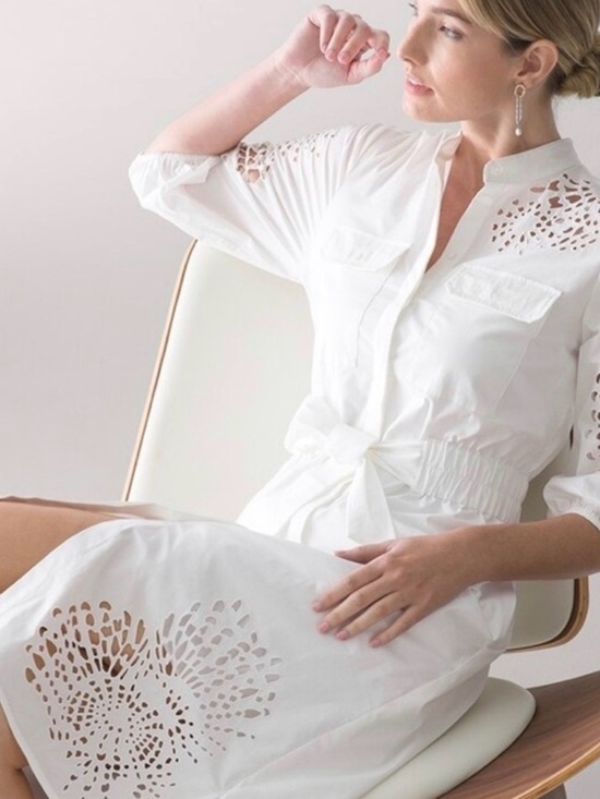 White House Black Market Dresses & Skirts - WHITE HOUSE BLACK MARKET laser cut embroidered Eyelet Tie-Waist Shirt Dress